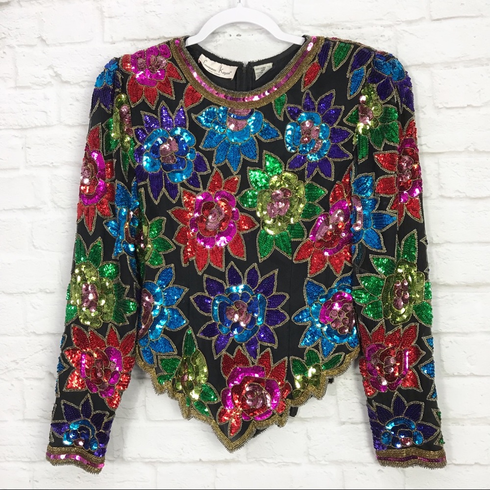 Laurence Kazar Vintage Sequin Rainbow Cocktail Top - Picture 1 of 8